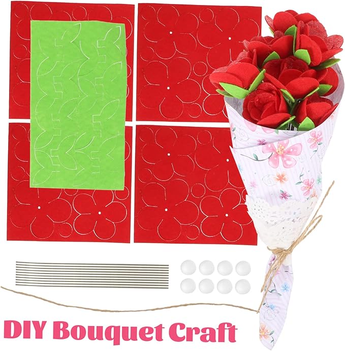 Beavorty 2 Sets Bouquet Material Package Flower Crafts for Kids DIY Felt Flower Kit Valentines Day DIY Kid Toys Unique DIY Bouquet Supply Child Rose Craft Pack Non-Woven
