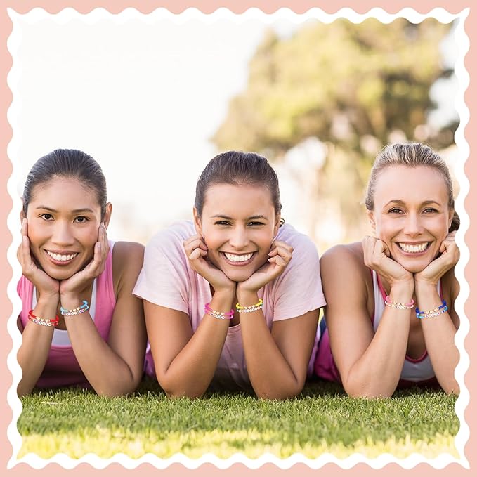 72 Pcs Friendship Bracelets Bulk for Woman Adjustable Colorful Beaded Bracelets Colorful Letter Beads Bracelets Friends Surfer Beaded Bracelets for Women(Elastic Bead Style)