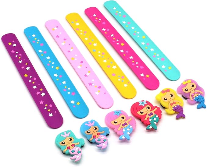 Silicone Mermaid Slap Bracelets - Cute Mermaid Theme Birthday Party Favors , Girls Party Favors Gifts Carnival Prizes Set (6 Pack