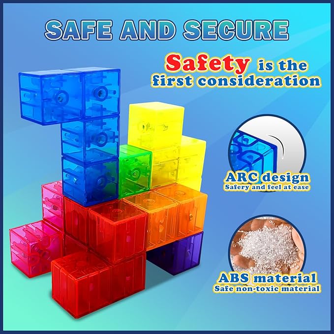 Magnetic Building Blocks, STEM Magic Magnetic 3D Puzzle Cubes, 7 Pcs Preschool Multi Shapes Magnetic Toys with 54 Cards, Montessori Sensory Autism Building Toys for Kids