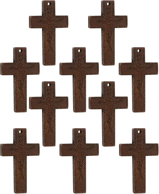 COTTVOTT Wooden Christian Jesus Cross/Orthodox Crucifix Charms Pendants for Rosary Necklace, DIY Jewelry Making Accessories Parts