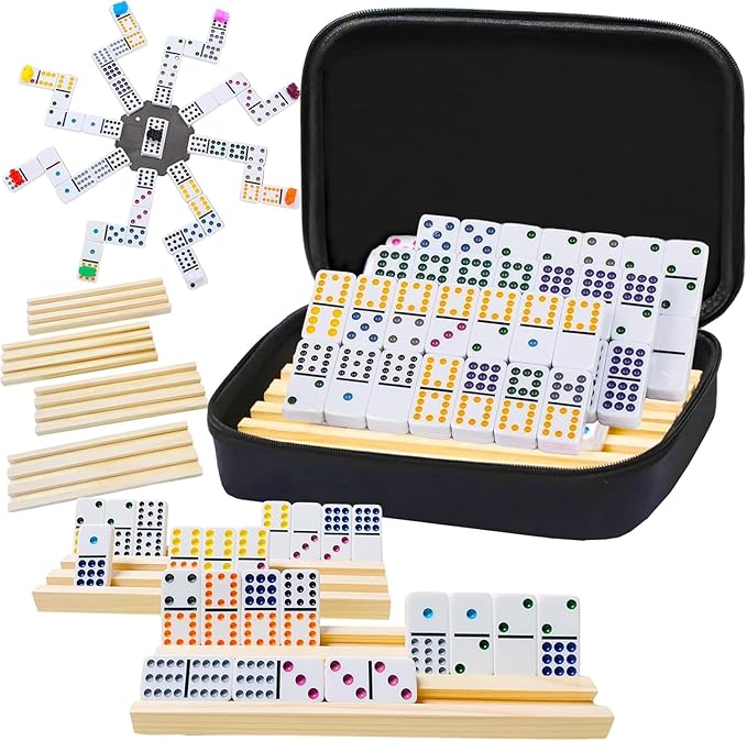 BATURU Double 12 Mexican Train Dominoes Set with Carry Bag, Dominos Set for Adults with 91 Dot Tiles, Classic Board Games for Family Game Night, Travel Games, Birthday Gifts for Women, Men(8 Racks)