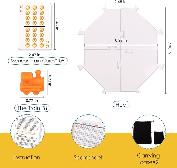 Mexican Train, Mini Travel Dominoes Game:105 Cards+1Hub for Mexican Train+8 Train Marker+1 Instruction+1 Scoresheet,Double 12 and Double 9 Dominoes Set,2-10 Players,Dot Dominoes,Travel Dominoes