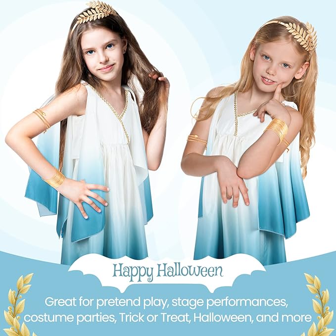 Foaincore 5 Pack Halloween Costumes Accessories Set Greek Goddess Costume Girls Kids Ancient Roman Dress Mental Snake Armband