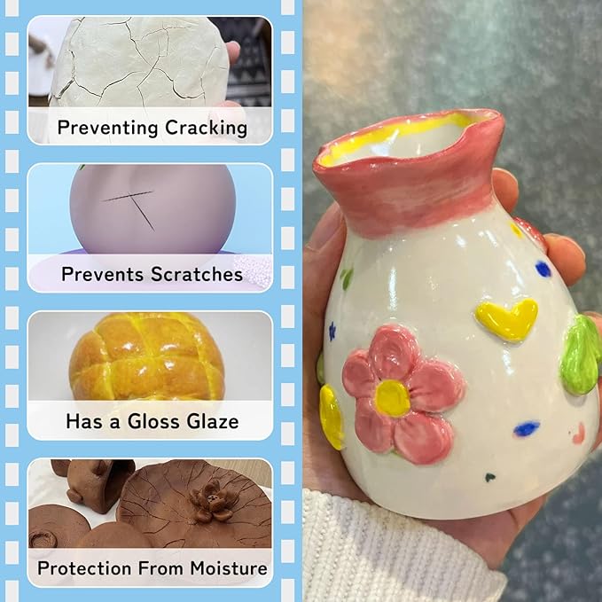 100ml Air Dry Clay Varnish,Air Dry Clay Sealant for Airdry Clay,Air Dry Clay Glaze Can Not Only Used to Prevent Clay Cracking, Scratches, and Wear,It Can Also Having a Glossy Glaze Effect (Gloss)