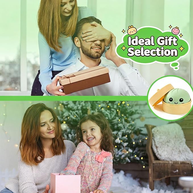 Dumpling Squishy Mystery Box, Super Soft Slow Rising TPR Tear-Resistant Smiley Face Dumpling Toy, Fidget Sensory Toys for Easter Basket Stuffers, Parties, Classroom Prizes Adults Kids (Green)