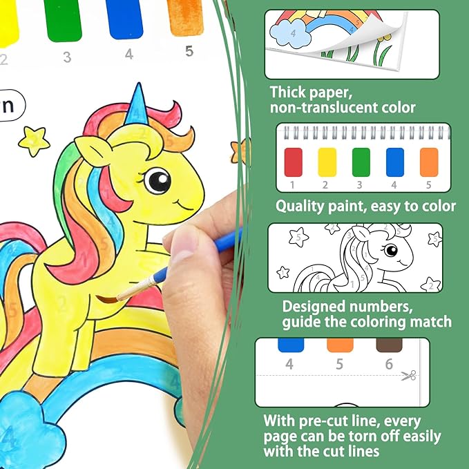 SOCOLER Paint with Water Coloring Books for Toddlers, Animal Theme Mess Free Watercolor Painting Papers for Kids Travel Coloring Kit with 2 Brushes Art Craft Birthday Gift