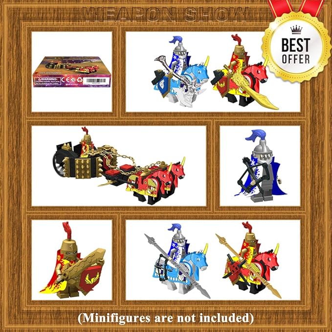 Weapon Pack for Minifigures Accessories Kit Knight Weapons Set Include Horse Carriage Barding Armor Helmet Shield for Ages 5+ Compatible with All Major Brands (Medieval Weapon)