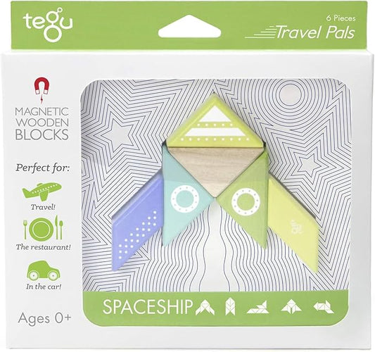 6 Piece Tegu Travel Pal Magnetic Wooden Block Set, Spaceship