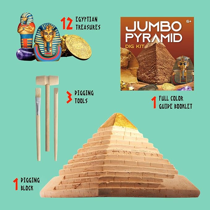 Pyramids Dig Kit, Ancient Egyptian Civilization Civilization Excavation Set Including Mummy Case Sun God Great Sphinx and More, STEM Science Educational Toys Archaeology Gifts for Boys & Girls