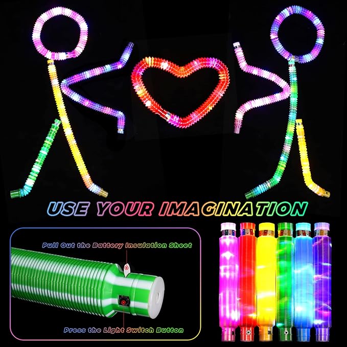 12 Pcs Glow Sticks Party Favors for Kids 4-8-12, Glow in the Dark Party Supplies, Light up Toys Sensory Pop Tubes, Glow Necklaces Bracelet Birthday New Years Eve Party Decorations Birthday Bag Stuffer