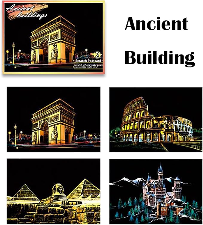 Georgie Porgy Scratch Paper Art A4 Set for Kids Adults Magic Rainbow Scratch Postcards Boards for DIY Arts and Crafts Kits Christmas Birthday Gift with Scratching Tools Kit (Europe+USA)