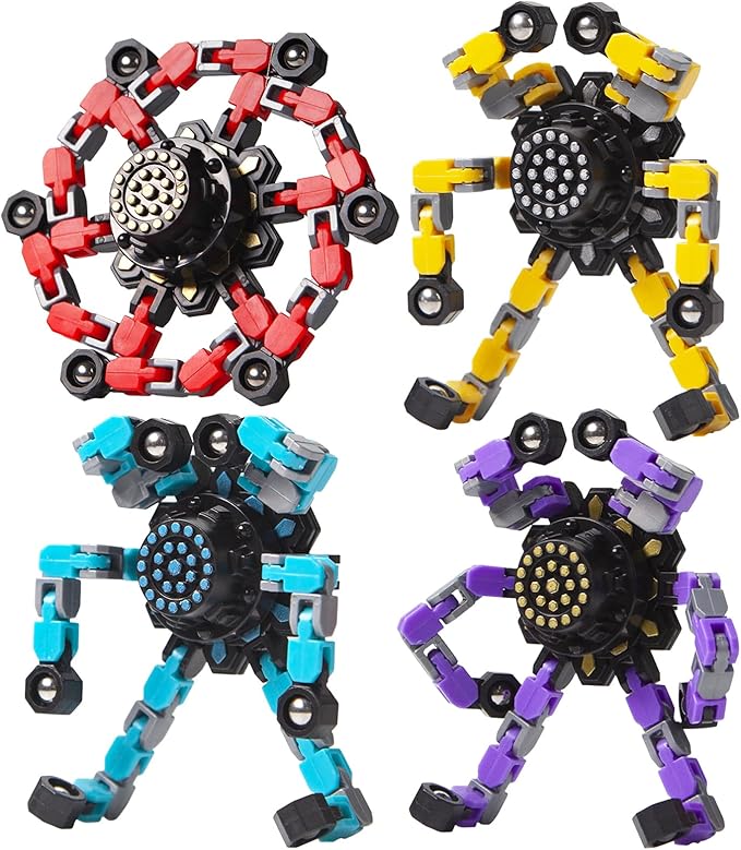 Transformable Fidget Spinners 4 Pcs for Kids and Adults Stress Relief Sensory Toys for Boys and Girls Fingertip Gyros for ADHD Autism for Kids Valentines Day Gifts (Fidget Toy 4pc)