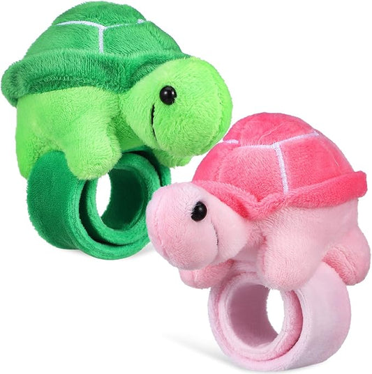 TOYANDONA 2PCS Animal Slap Bracelets for Kids, Stuffed Animal Plush Slap Bracelets Bulk, Plush Turtle Wrist Slap Band Toy for Girls Boys Birthday Party Favors