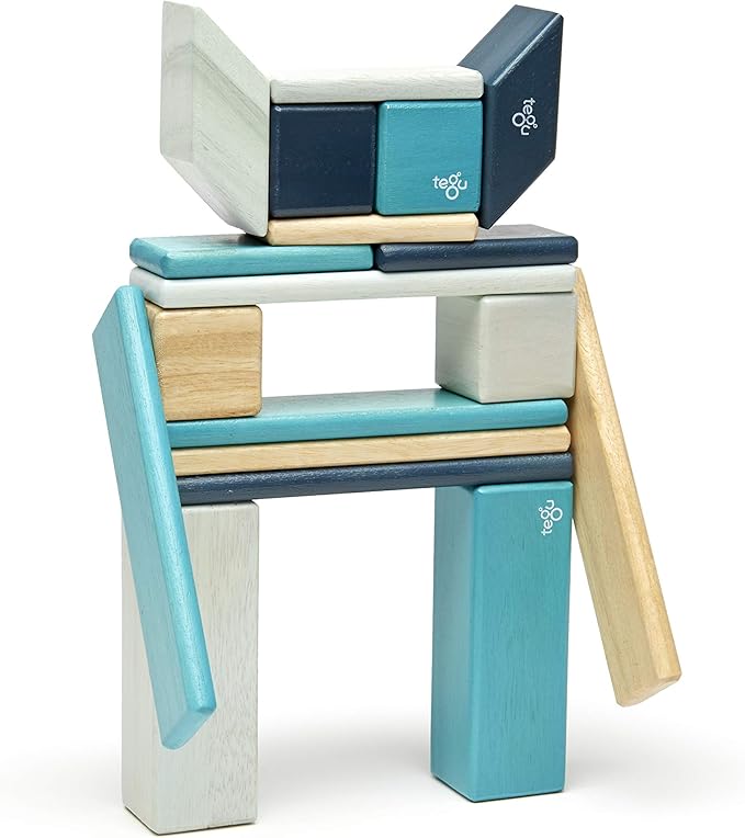 24 Piece Tegu Magnetic Wooden Block Set, Blues, 1-99 years old