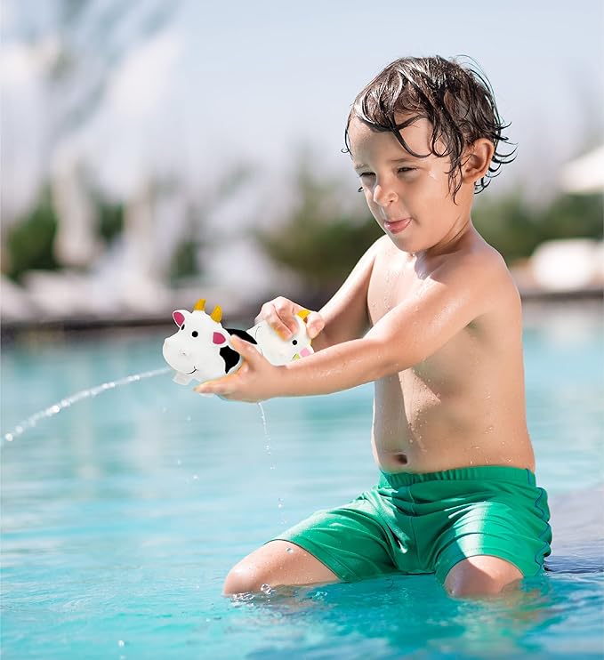 DolliBu Cow Bath Water Squirter Toy - Floating White Rubber Bath Toy, Cool Animal Squirting Bathtime Play Water Toy for Toddlers, Cute Farm Animal Bath Toys for Bathtub and Pool for Girls and Boys