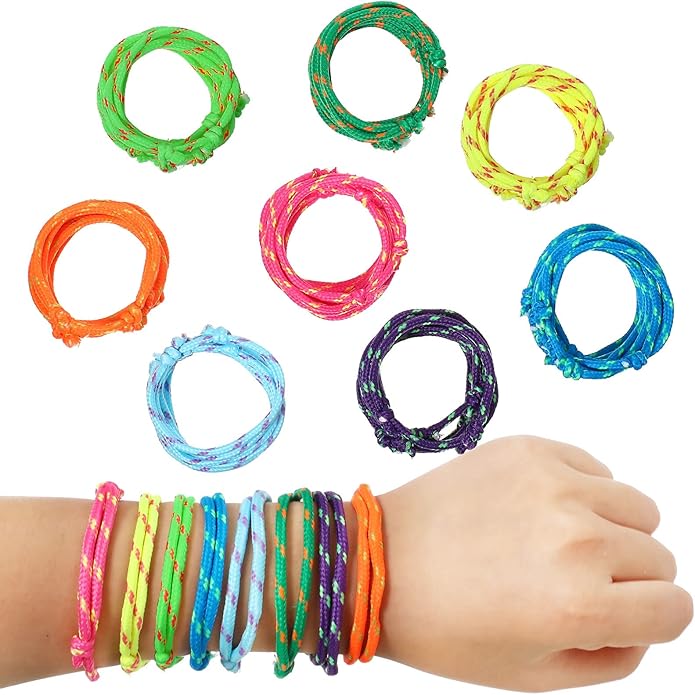 WILLBOND 216 Neon Friendship Bracelets Bulk for Kids Birthday Classroom Student Gift Adjustable Paracord Bracelets Rope Woven Neon Colors Valentine Day Gift Girls Boy Party Favors