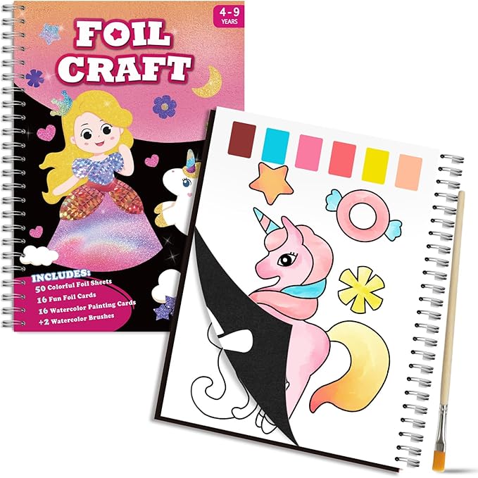 SOOVSY Art & Craft Activity Toys Kit, Foil Animals Crafts Children Fun DIY Creative Toy of The Year, No Mess Art Kits for Kids, Gift for Boys Girls Ages⌠(Unicorn&Coloring)