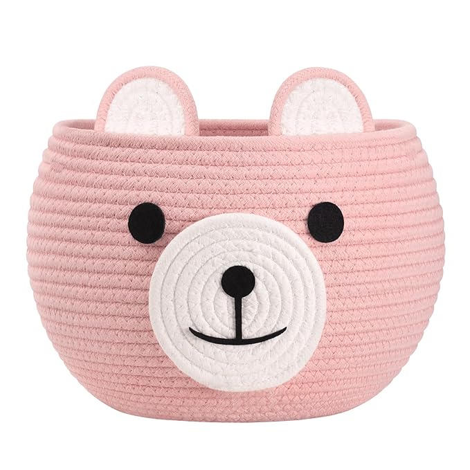 CherryNow Baby Basket for Nursery, Baby Shower Gifts for Girls, Cute Storage Basket for Home Decor, Animal Baskets for Kids Toys Organizer, Pink, 10.5"D x 8.5"H