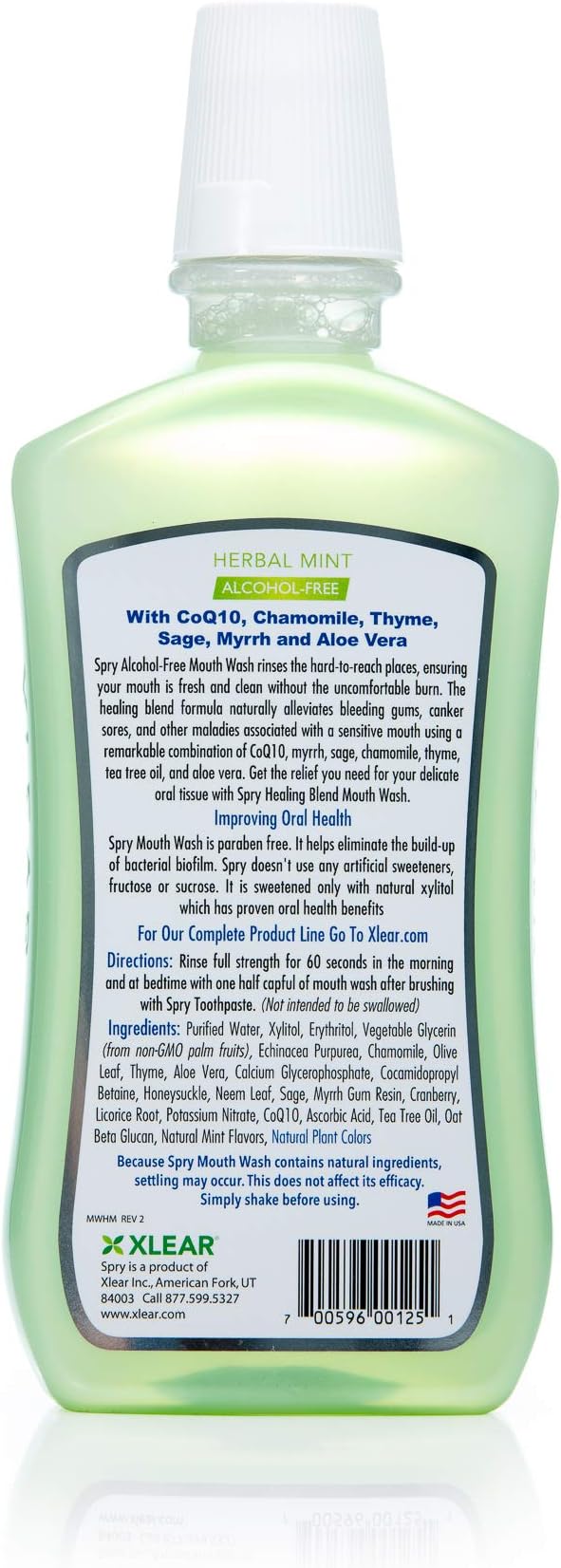 Spry Xylitol Mouthwash Fluoride Free with Enamel Support, Gentle, Natural Healing Herbal Mint - 16 fl oz (Pack of 1)