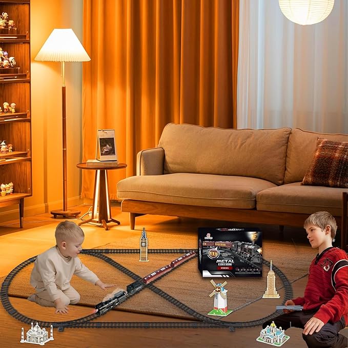 Electric Train Sets for Kids Metal Alloy Christmas Train Toys Steam Locomotive, Glowing Passenger Carriages, Luxury Tracks, Light & Sounds Rechargeable Birthday Gifts for Boys Girls Red โฆ