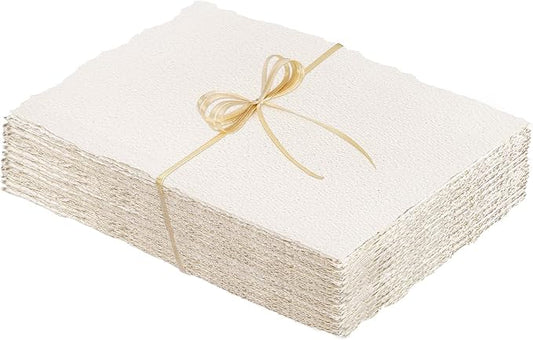 50 Sheets Watercolor Paper 5 x 7inch, 300 GSM Deckled Edge Paper Rough/Textured Handmade Paper Cotton Paper for Watercolors, Wedding Invitations, Cards, Crafts