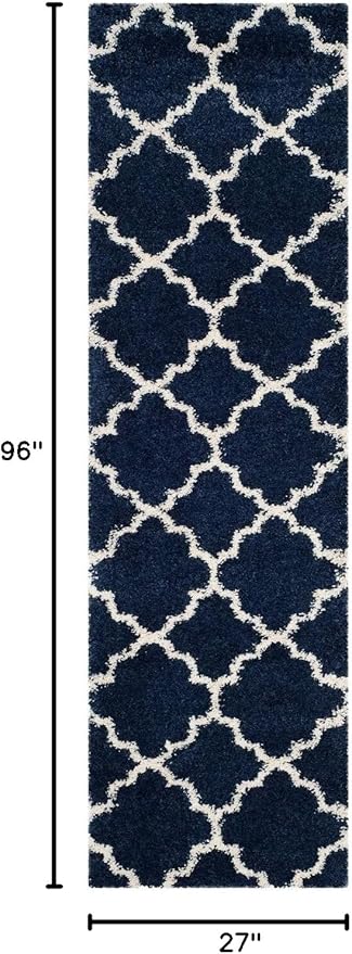 SAFAVIEH Hudson Shag Collection Runner Rug - 2'3" x 8', Navy & Ivory, Moroccan Trellis Design, Non-Shedding & Easy Care, 2-inch Thick Ideal for High Traffic Areas in Living Room, Bedroom (SGH282C)