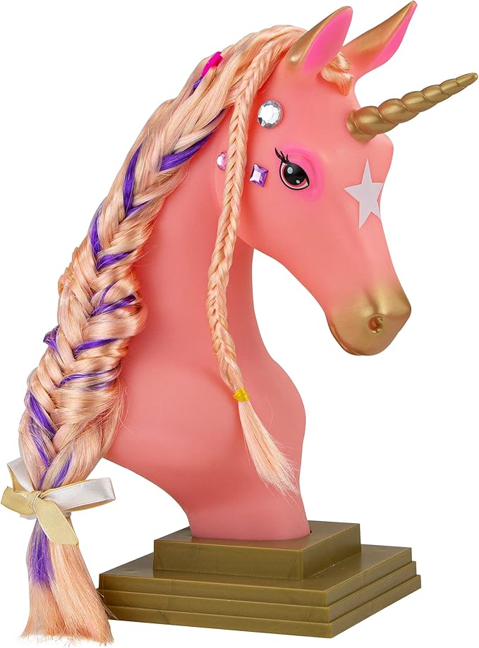 Breyer Horses Beauty Styling Head | Stardust | Pink Extra-Long Silky No Tangle Mane | 10" x 4.25" x 4.25" | Styling Book, Brush, Hair Coils, Clips, Elastics | Unicorn Toy | Model #7405