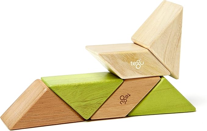 6 Piece Tegu Pocket Pouch Prism Magnetic Wooden Block Set, Jungle