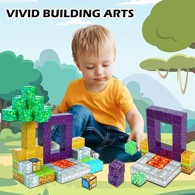 Kid Odyssey Magnetic Blocks - Mine Magnet Portal World Set, Magnetic Tiles Building Toys for Boys & Girl, Magnetic Montessori Toys Gifts for 3+ Years Kids