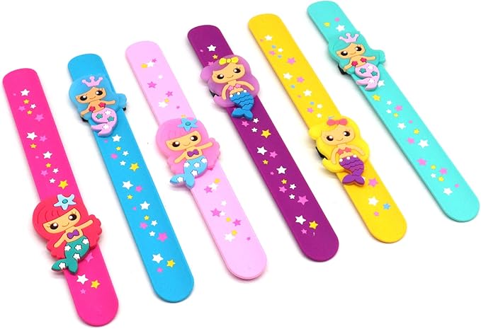 Silicone Mermaid Slap Bracelets - Cute Mermaid Theme Birthday Party Favors , Girls Party Favors Gifts Carnival Prizes Set (6 Pack