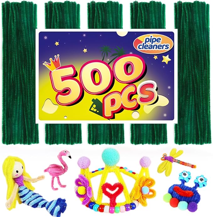 Pipe Cleaners, Pipe Cleaners Craft, Arts and Crafts, Crafts, Craft Supplies, Art Supplies (500 Dark Green Pipe Cleaners)…