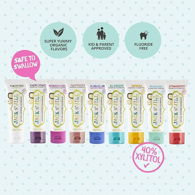 Jack N' Jill Natural Toddler Toothpaste for Baby, Kids and Infants 6 Months & Up, Fluoride Free Training Toothpaste for Toddlers 1-3 (1.76 Fl Oz (Pack of 2), Banana & Raspberry)