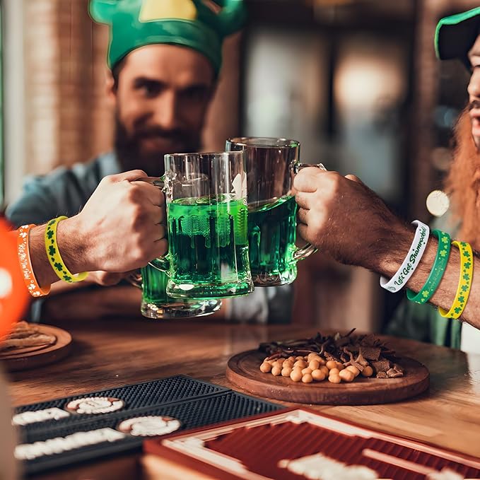30 Pcs St. Patrick's Day Silicone Bracelets Bulk Party Favors - 6 Designs Irish-Themed Clover Wristbands, Lucky Shamrock Bands, Holiday Goodie Bag Fillers, Classroom Prizes, Wrist Decorations Supplies