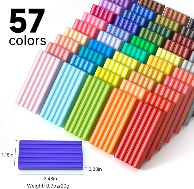 Polymer Clay, Shuttle Art 57 Colors Oven Bake Modeling Clay, Creative Clay Kit with 19 Clay Tools and 10 Kinds of Accessories, Non-Toxic, Non-Sticky, Ideal DIY Art Craft Clay Gift for Kids Adults