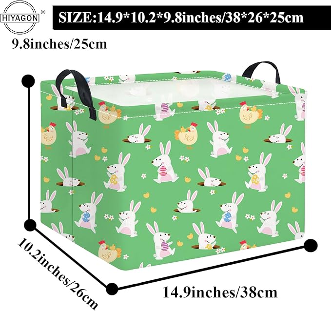 HIYAGON Rectangular Easter Basket for Kids Baby Easter Basket for Boys and Girls Cute Toy Storage Organizer Bin Box Room Decor(Cute Easter Basket)