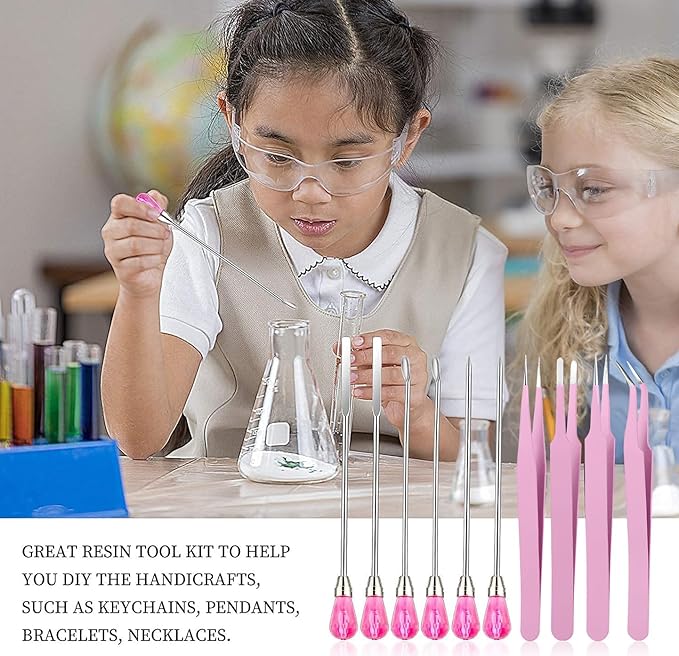 11 Pcs Silicone Resin Mold Tools Set Stirring Needle Spoon Tool Tweezers Precision Kit, Anti-Static Electronics Tweezers Set for Resin Art Crafts,Jewelry Making,DIY Epoxy Casting Molds-Rose Red & Pink