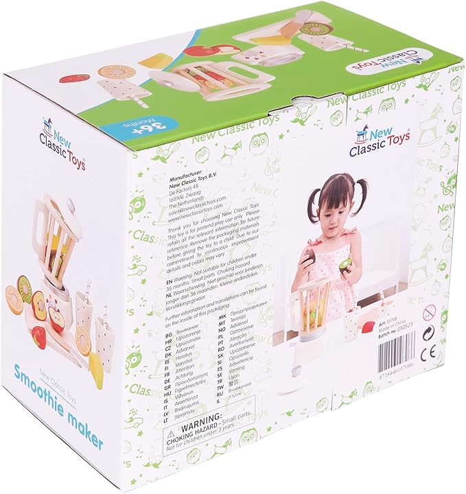 New Classic Toys Wooden Smoothie Set - Pretend Play Toy for Kids Cooking Simulation Educational Toys and Color Perception Toy for Preschool Age Toddlers Boys Girls
