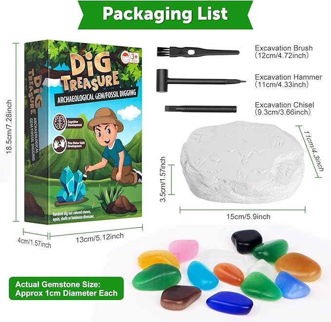 Gemstone Gem Dig Kit, Crystals Digging Set, Educational DIY Toys Science Kit-Dig Up Unique Real Gemstone, Geology Archaeology Gifts for Boys Girls Kid Toys