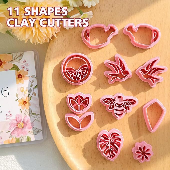 KEOKER Spring Polymer Clay Cutters - 11 Cutters for Polymer Clay Earrings, Flower Clay Earring Cutters