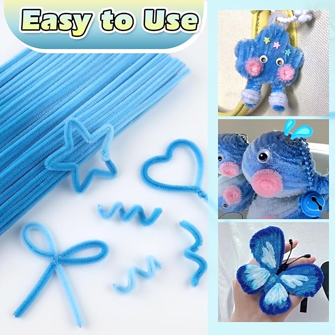 TOAOB 100pcs Pipe Cleaners Gradient Blue Chenille Stems for Crafts 12 Inch Fuzzy Sticks Craft Supplies for DIY Art Craft Projects Home Decorations