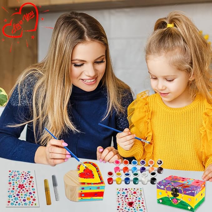 Crafts for Girls 8-12, 2 Pack DIY Wooden Jewelry Box Art Craft Supplies Painting Kit for Kids Ages 4-6 6-8 5 7 9 10 11 Year Old Girl Birthday Party Favors Toys Mothers Valentines Day Gifts