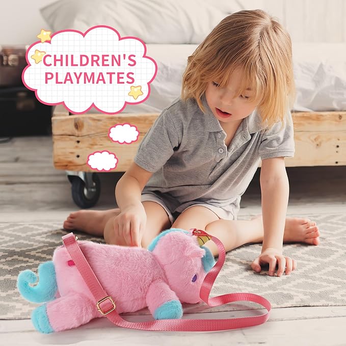 Sew Butiful Unicorn Stuffed Animal Pink Plush Purse, Cute Unicorn Toys for Girls Age 4-6, Crossbody Bag for Kids 3 4 5 6 7 8 9 10 11 12 Years Old Girls Tweens and Teens Birthday