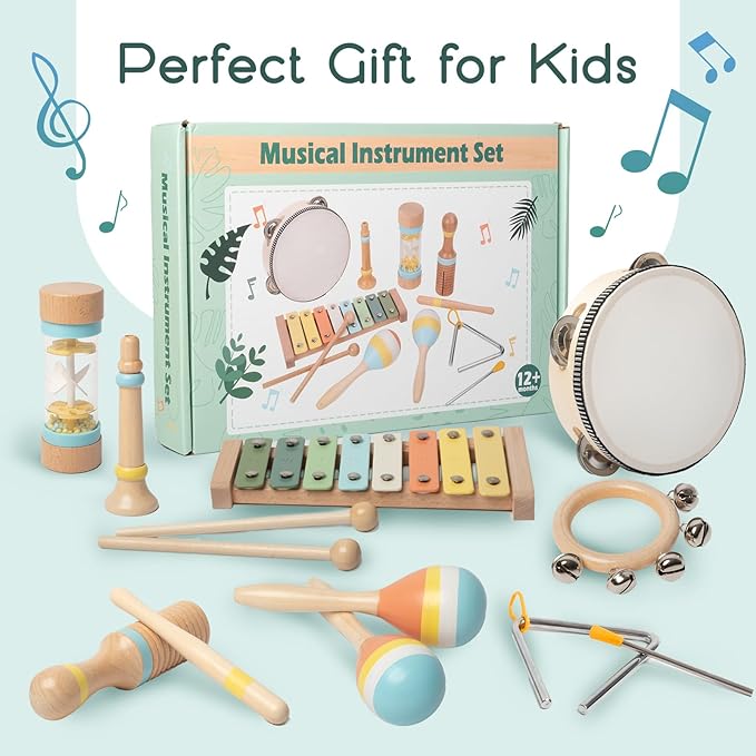 Toddlers Musical Instruments - Montessori Musical Toys for Toddlers 1-3,Modern Boho Xylophone,Neutral Colors Wooden Percussion Instruments Set