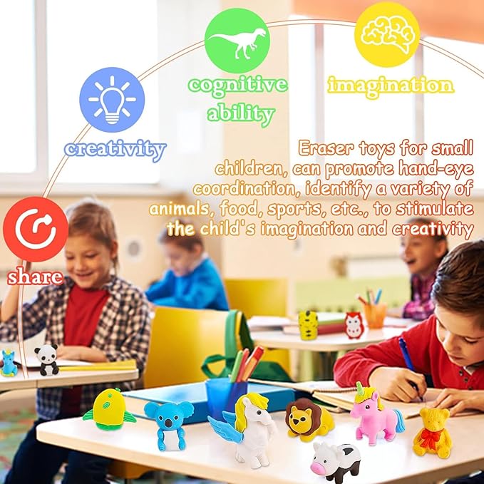 URSKYTOUS 35Pcs Animal Erasers Desk Pets for Kids Animal Pencil Erasers Bulk Puzzle Eraser Toys Gifts for Classroom Prizes,Game Reward,Treasure Box,Easter Egg Fillers,Goodie Bag Stuffers,Party Favors
