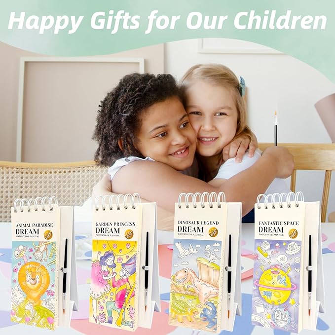 Watercolor Painting Book for Kids Ages 3-5, Water Painting Easel Book Comes with Brush,Toddler Painting Activities Ages 2-4, Art Craft Gift for Drawing (Space)