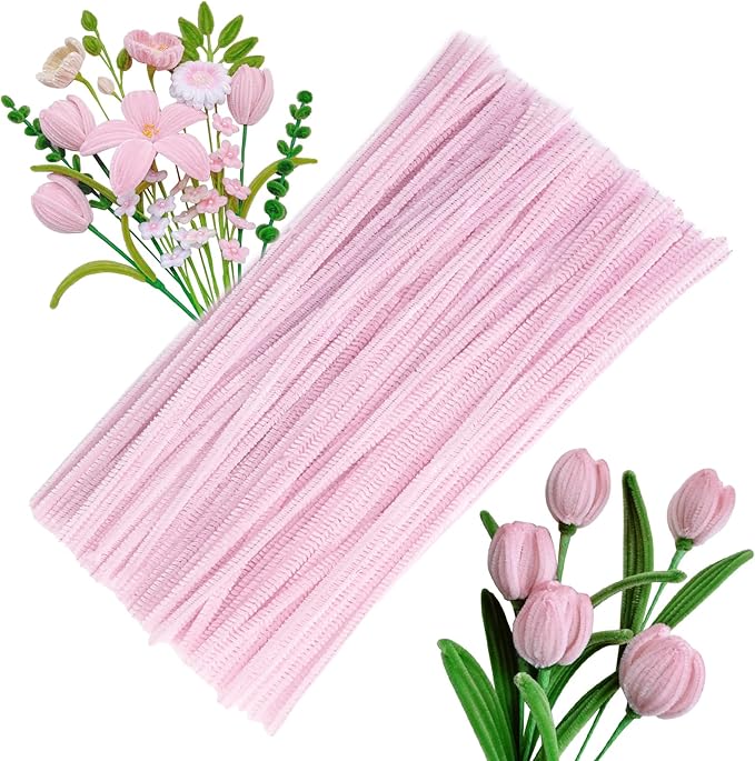 100 Pieces Pipe Cleaners Chenille Stem, Solid Color Pipe Cleaners Set for Pipe Cleaners DIY Arts Crafts Decorations, Chenille Stems Pipe Cleaners (Light Pink)