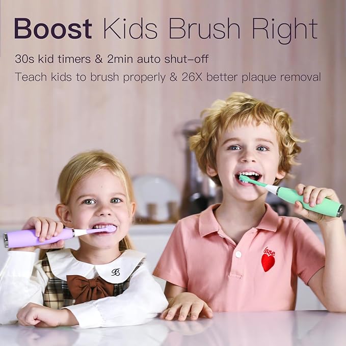 Kids Electric Toothbrushes Sonic Rechargeable Tooth Brush Gifts for Boys and Girls Smart Timer Power Toothbrush - Blue 3 4 5 6 7 8 9 10 11 12 (Purple)