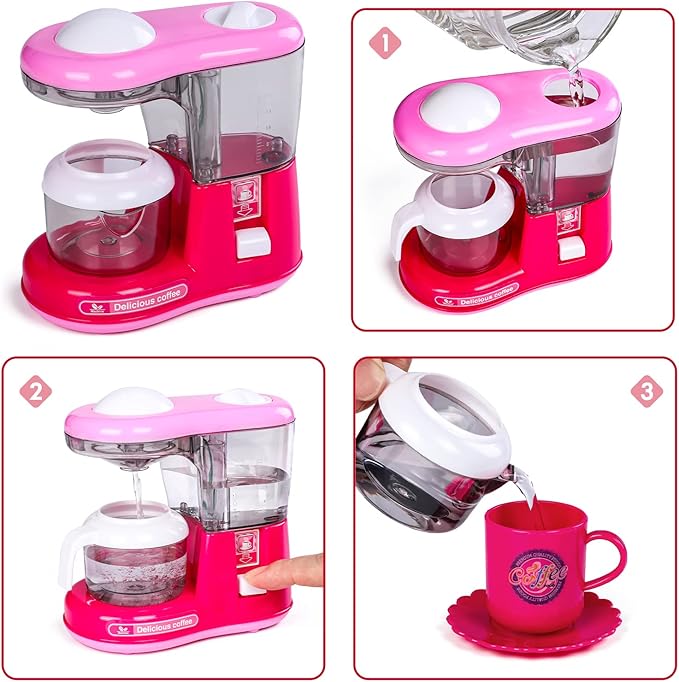 Kitchen Appliances Toy,Kids Kitchen Pretend Accessories Play Set,Coffee Maker Machine,Blender,Mixer and Kettle with Realistic Light and Sounds,Play Kitchen Set for Kids Boys Girls