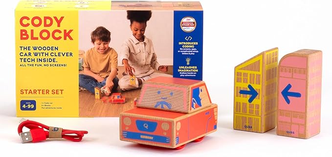 Cody Block Starter Set, Educational Wooden Building Blocks Coding and Car STEM Toys for Preschool Kids Ages 4+